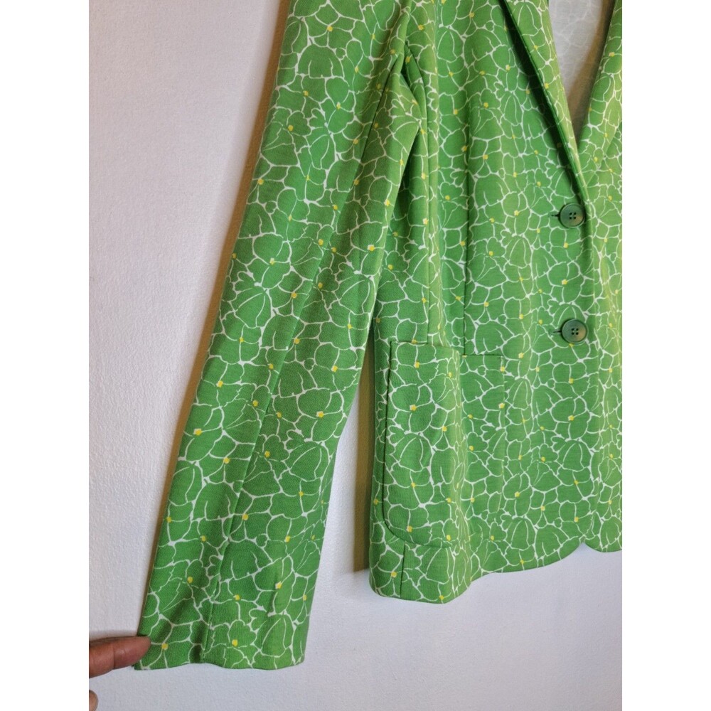 Talbots Women's Knit Blazer Medium Spring Green Floral Bright Colorful Comfort - Picture 7 of 9